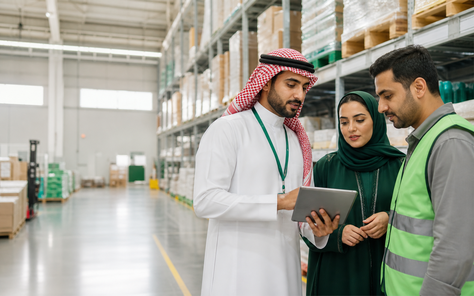 Saudi procurement and warehouse team coordinating inventory operations